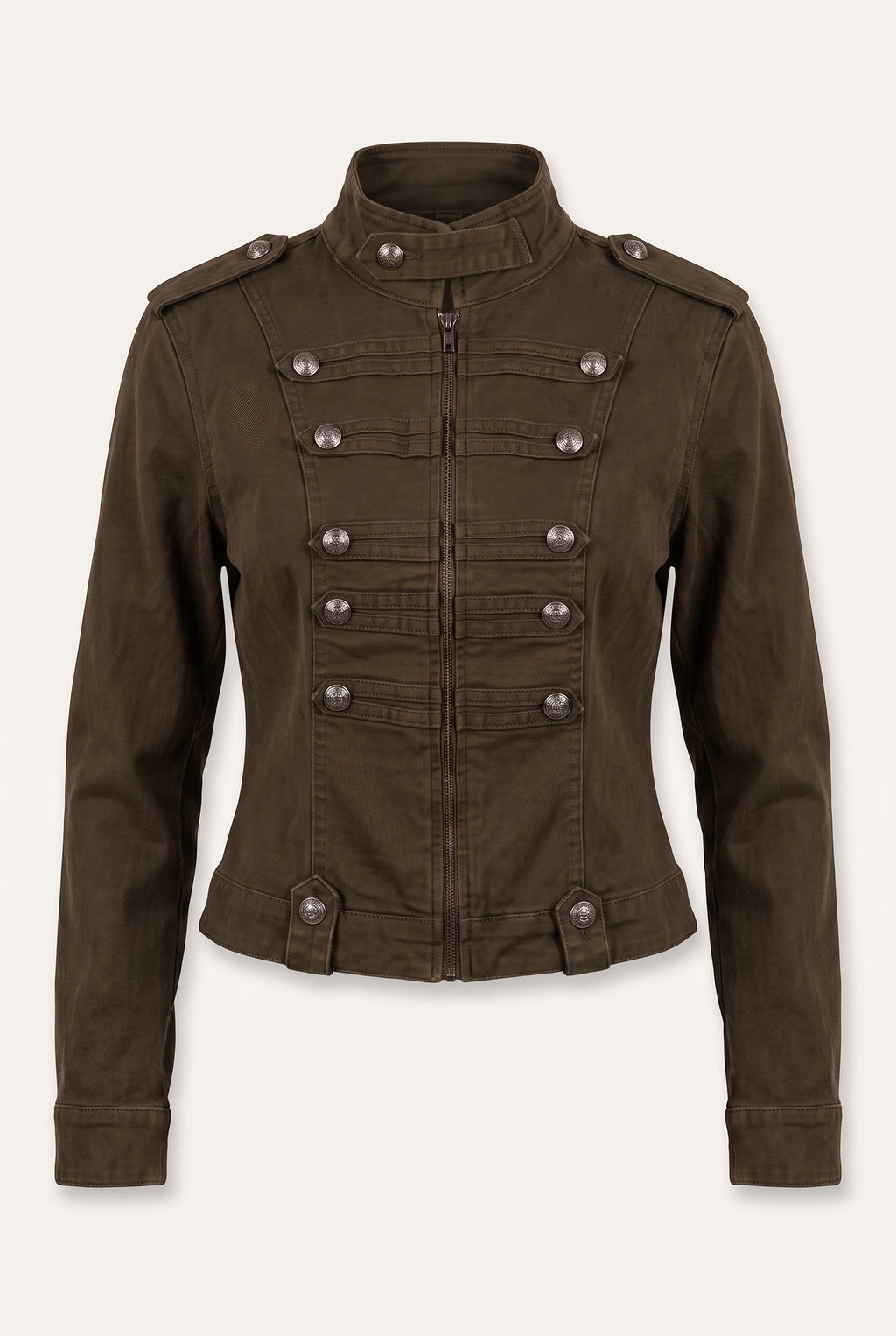 Ensemble officier veste cintrée et pantalon large – Kaki – vue de face – EMORA