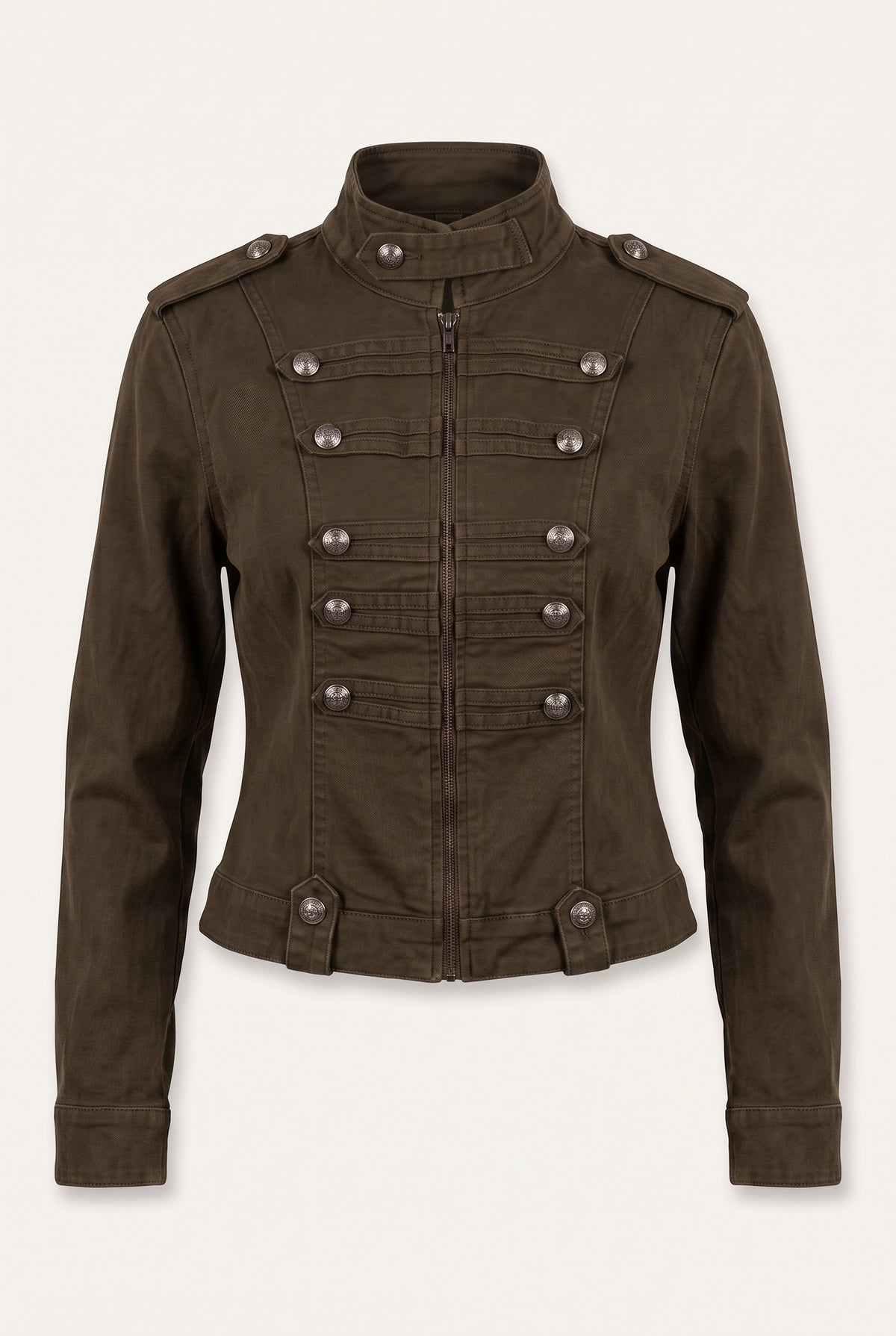 Ensemble officier veste cintrée et pantalon large – Kaki – vue de face – EMORA