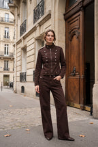 Ensemble officier veste cintrée et pantalon large – Chocolat – EMORA