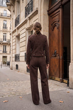Ensemble officier veste cintrée et pantalon large – Chocolat – EMORA