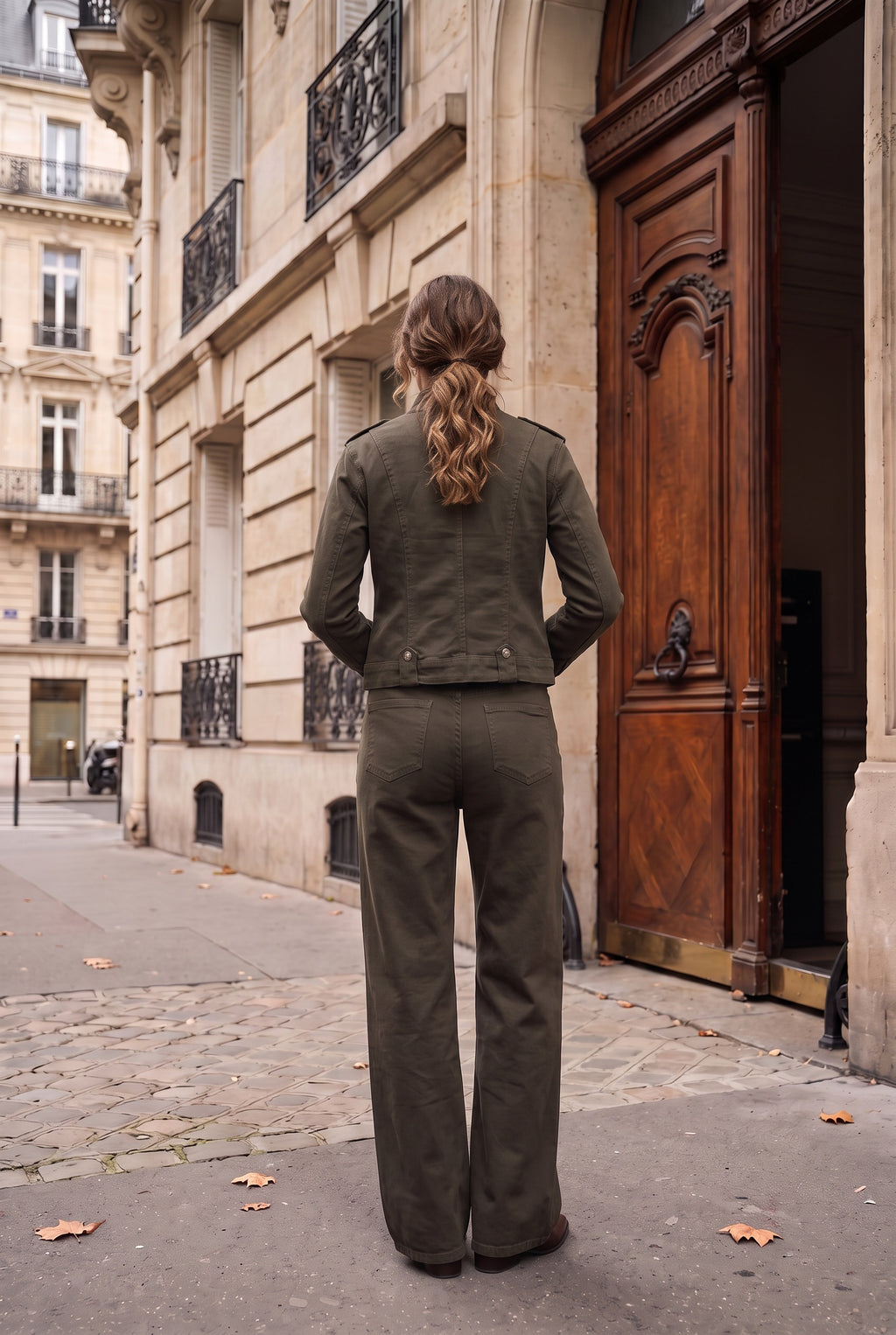 Ensemble officier veste cintrée et pantalon large – Kaki – EMORA