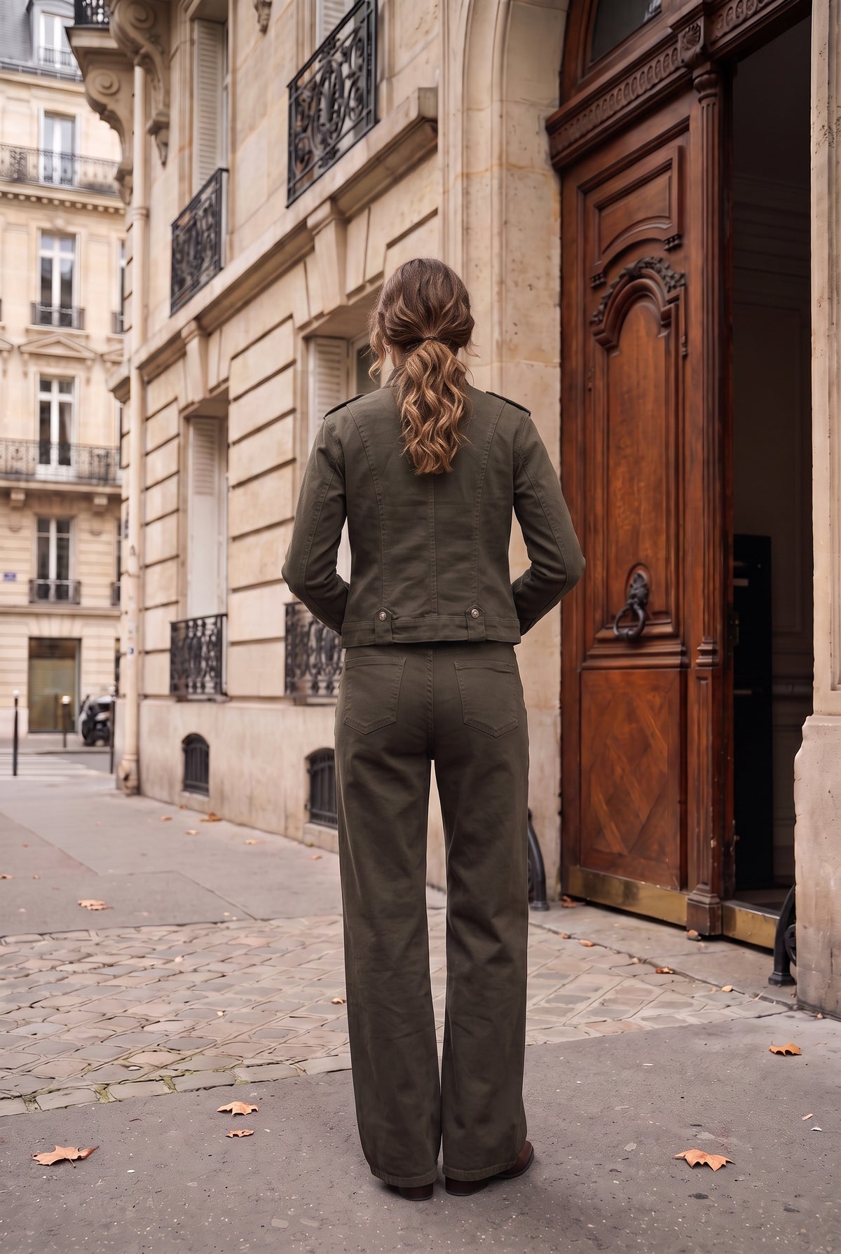 Ensemble officier veste cintrée et pantalon large – Kaki – EMORA