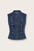 Ensemble en denim gilet officier et jean large – vue de face – EMORA