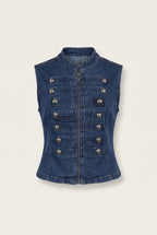 Ensemble en denim gilet officier et jean large – vue de face – EMORA