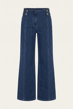 Ensemble en denim gilet officier et jean large – vue de face – EMORA