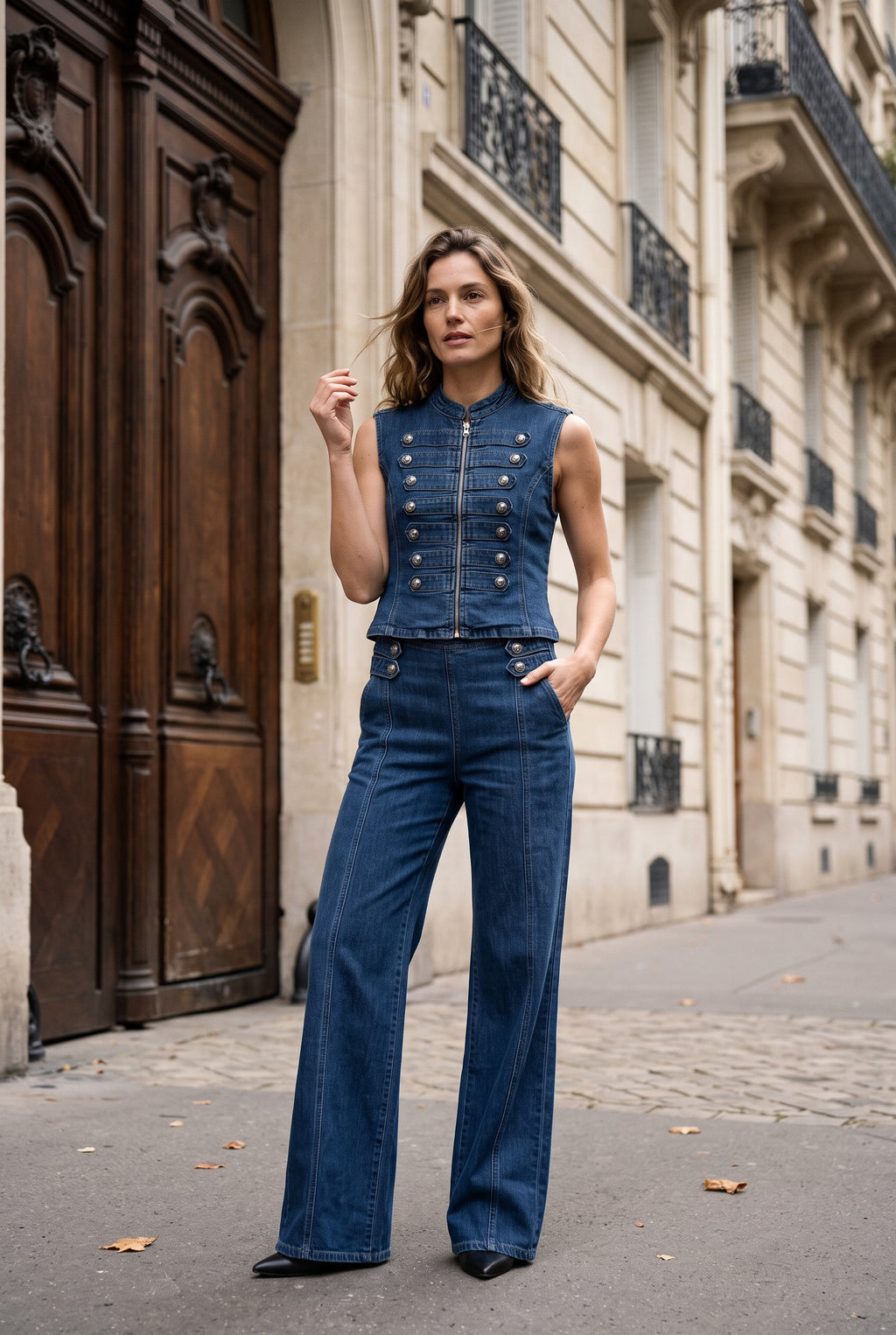 Ensemble en denim gilet officier et jean large – Jean – EMORA