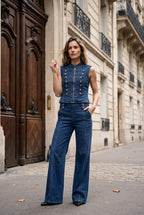 Ensemble en denim gilet officier et jean large – Jean – EMORA
