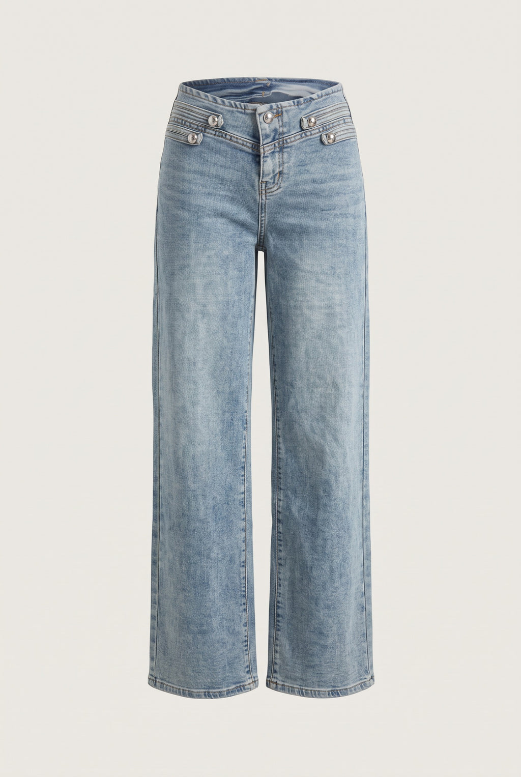 Ensemble en denim veste officier et jean large – vue de face – EMORA