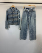 Ensemble en denim veste officier et jean large – Jean – EMORA