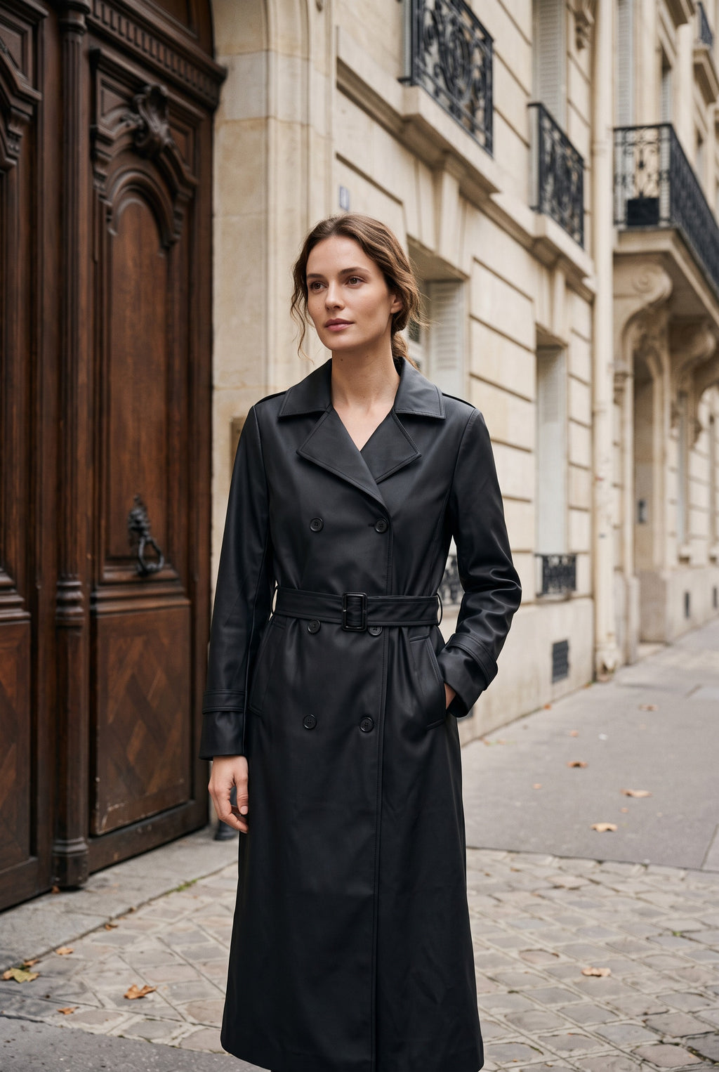 Trench long en similicuir – Noir – EMORA