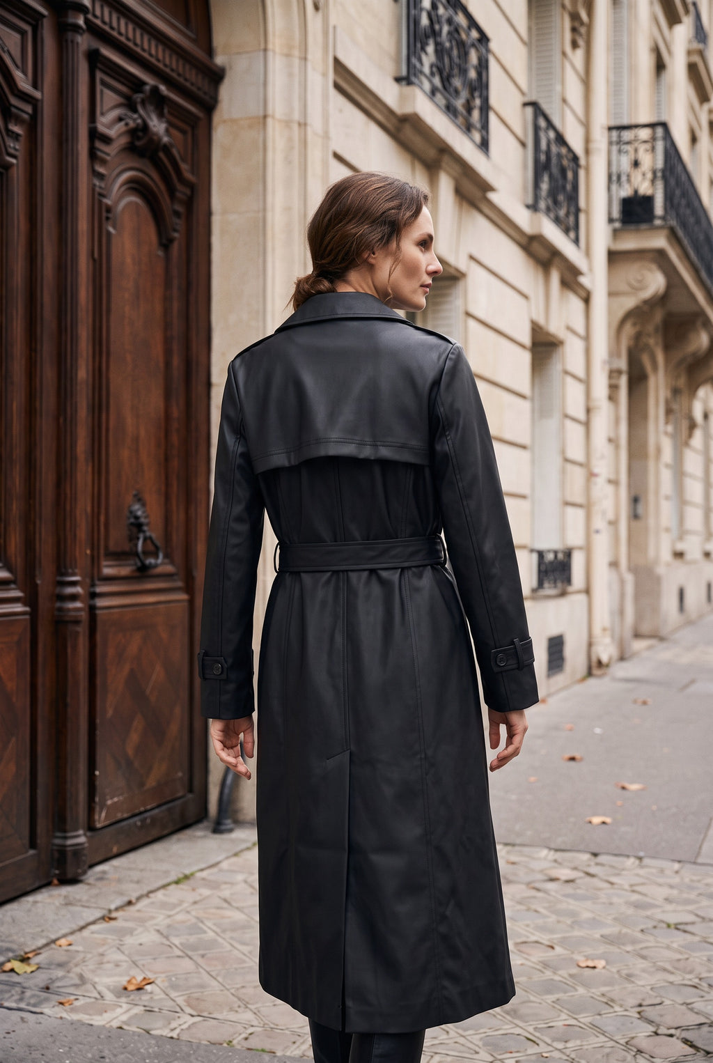 Trench long en similicuir – Noir – EMORA