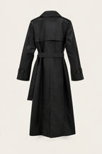 Trench long en similicuir – Noir – vue de dos, fermé – EMORA