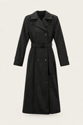 Trench long en similicuir – Noir – vue de face, fermé – EMORA