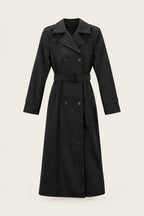 Trench long en similicuir – Noir – vue de face, fermé – EMORA