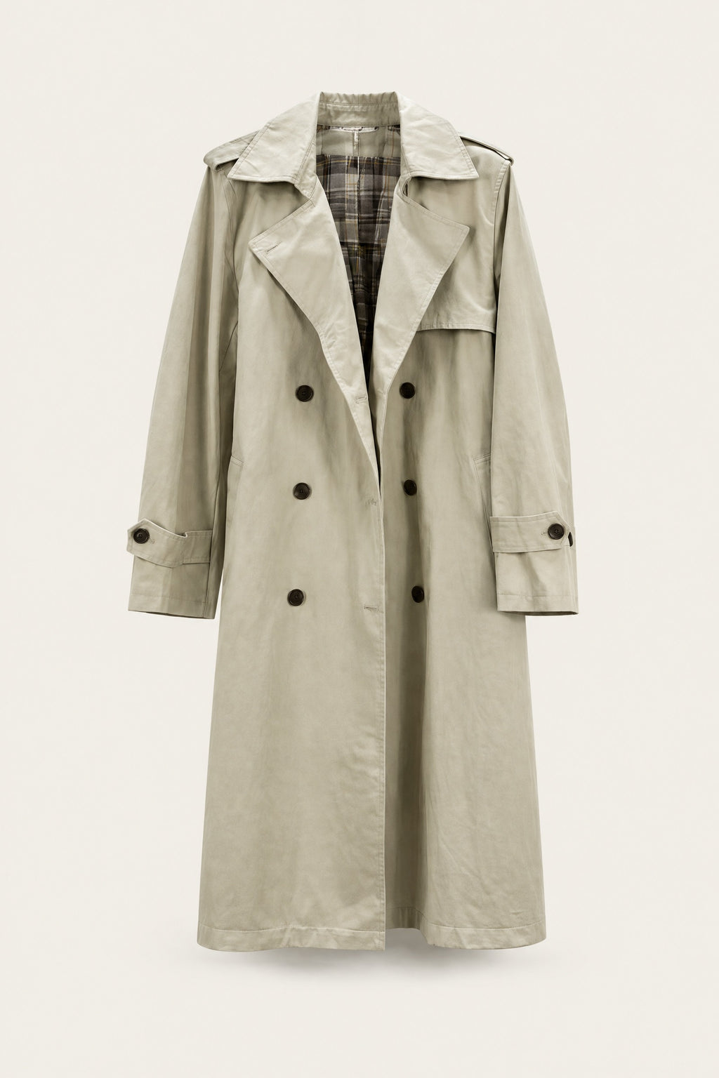 Trench long ceinturé – Beige – vue de face – EMORA