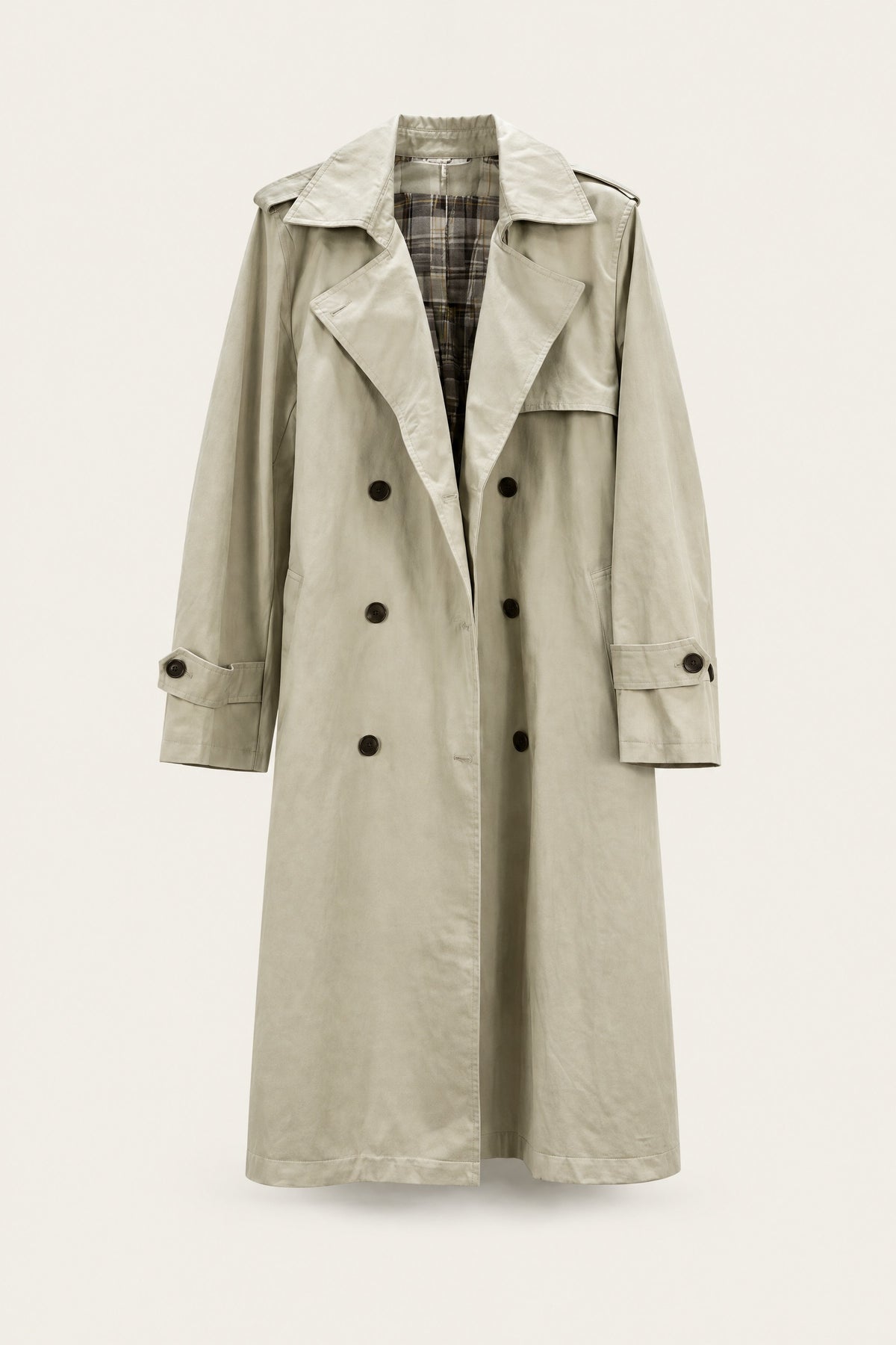 Trench long ceinturé – Beige – vue de face – EMORA