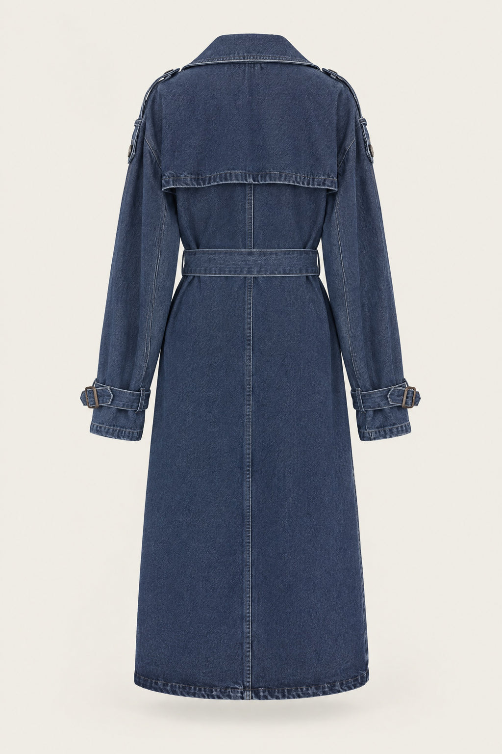 Trench long en denim – vue de face – EMORA