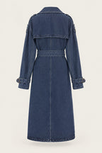 Trench long en denim – vue de face – EMORA