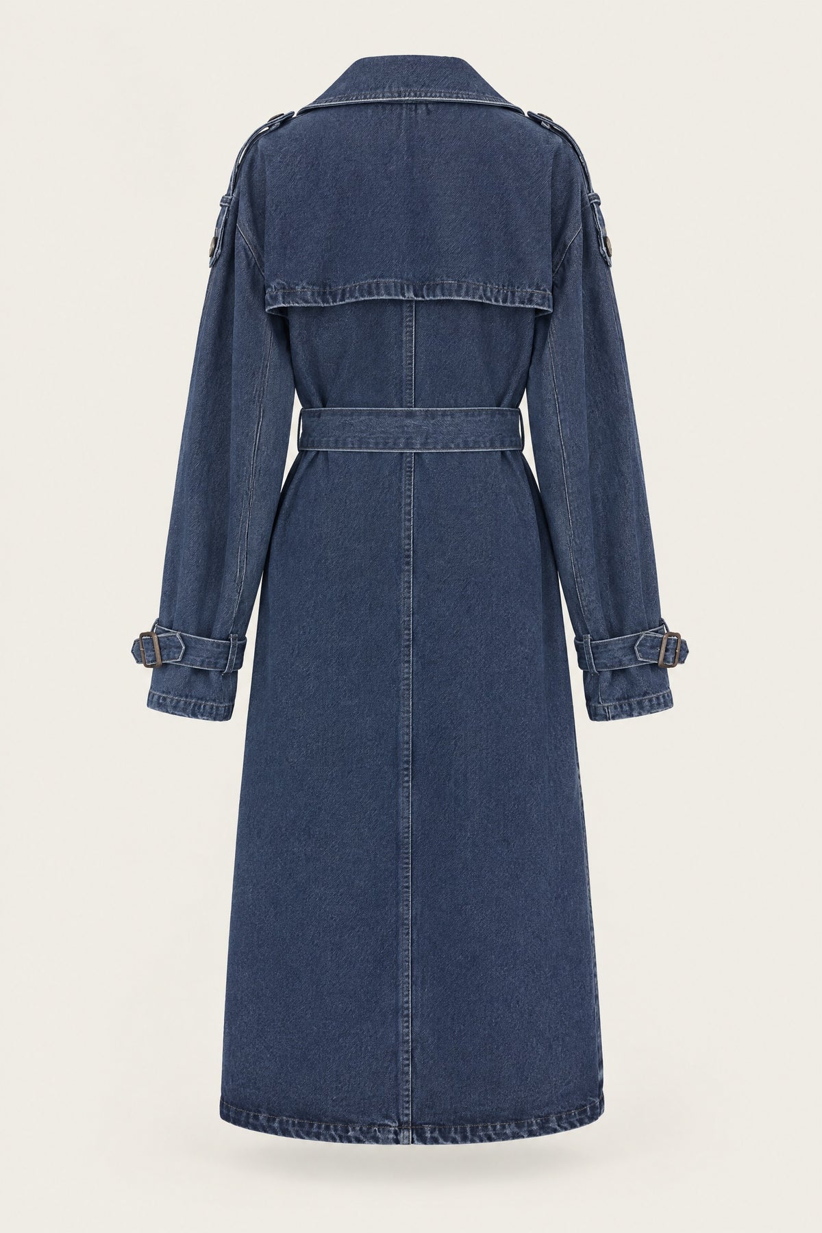 Trench long en denim – vue de face – EMORA