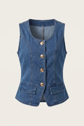 Ensemble en denim gilet cintré et jean large – vue de face – EMORA