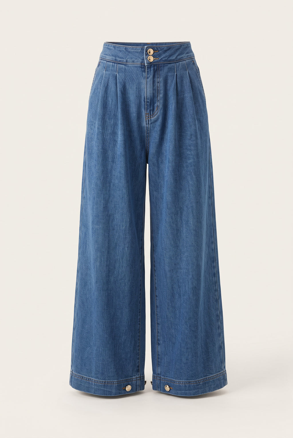 Ensemble en denim gilet cintré et jean large – vue de face – EMORA