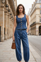 Ensemble en denim corset et jean ballon – Jean – EMORA