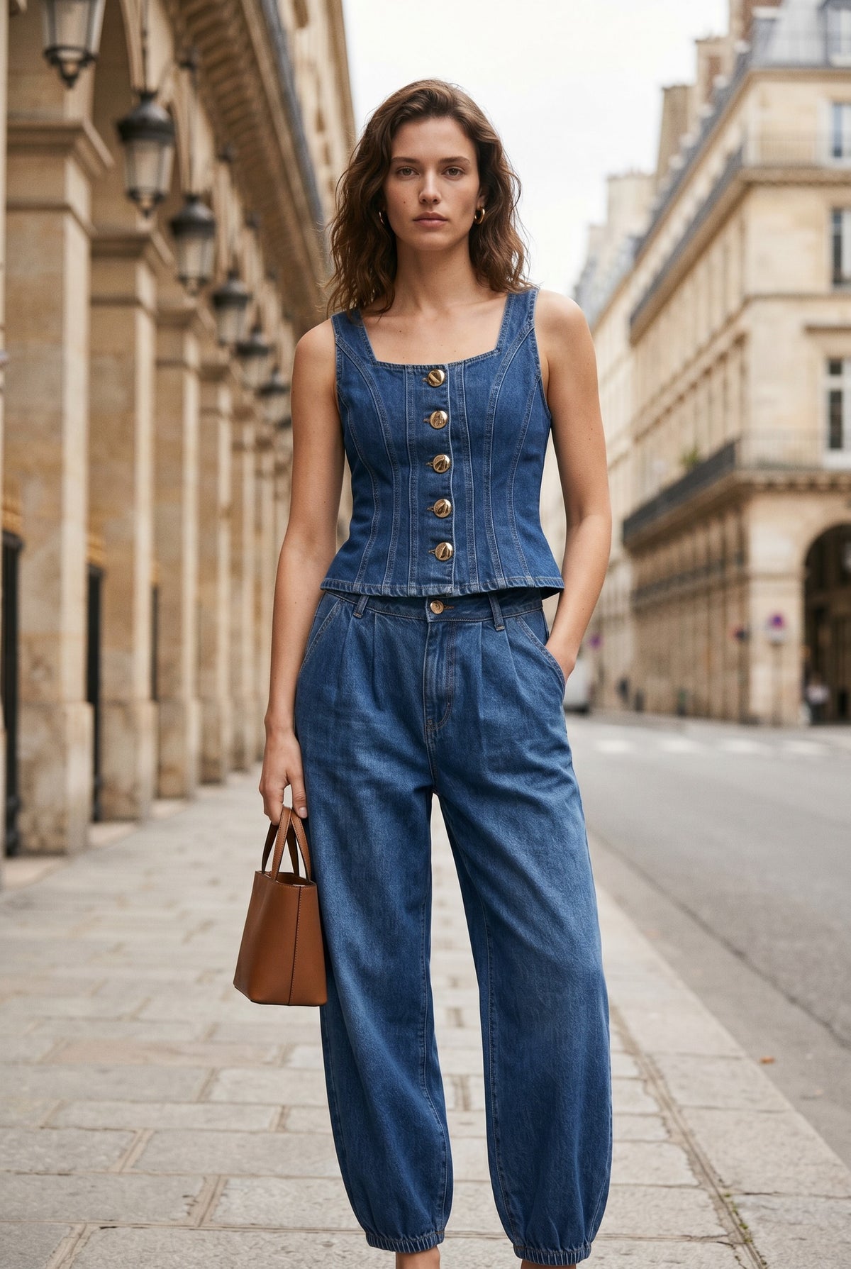 Ensemble en denim corset et jean ballon – Jean – EMORA
