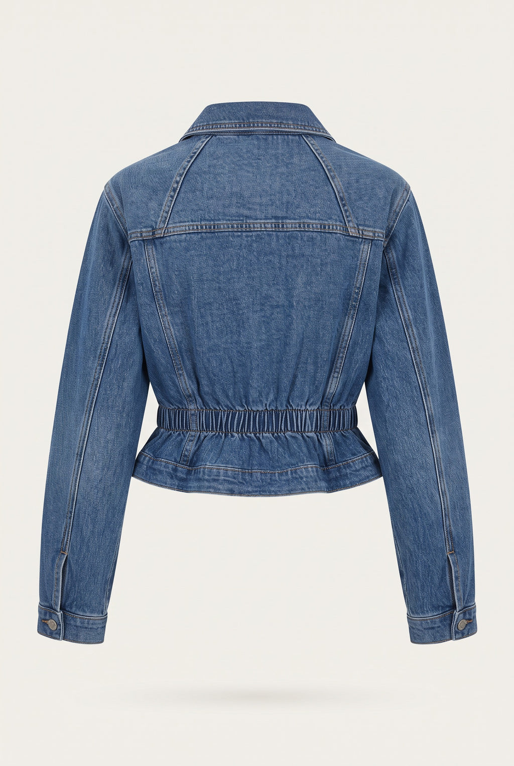 Ensemble en denim veste cintrée et jean flare – vue de dos – EMORA