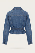 Ensemble en denim veste cintrée et jean flare – vue de dos – EMORA