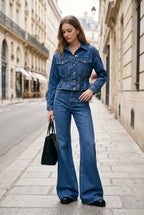 Ensemble en denim veste cintrée et jean flare – Jean – EMORA