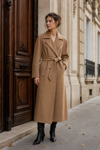 Manteau long ceinturé à revers – Camel – EMORA