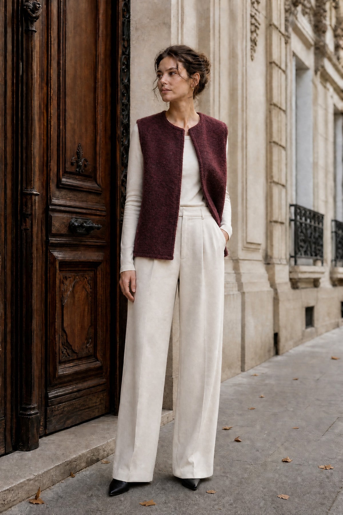 Gilet sans manches effet laine – Bordeaux – EMORA