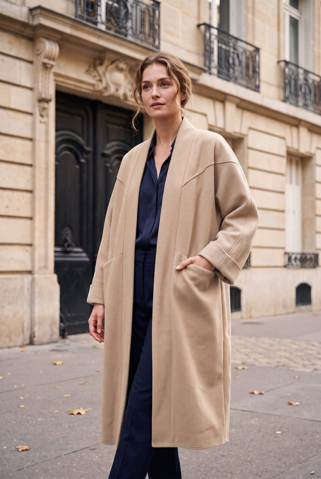 Manteau long oversize ouvert – Beige – EMORA