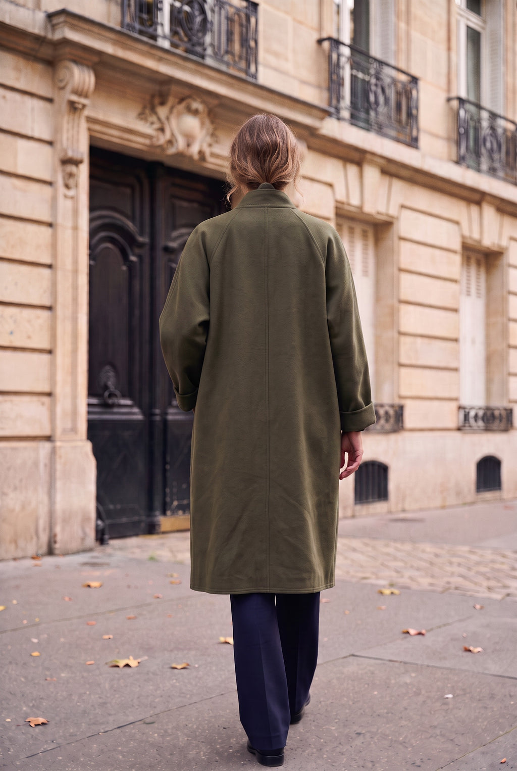 Manteau long oversize ouvert – Kaki – EMORA
