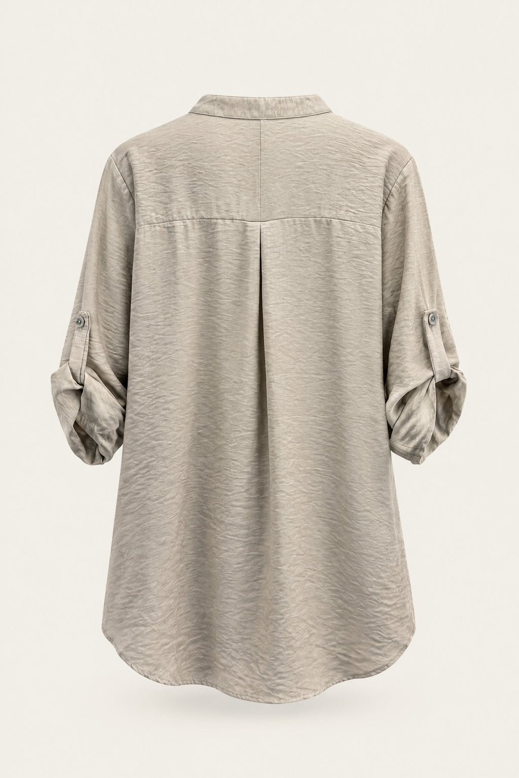 Blouse fluide col V à manches retroussables – Beige – vue de dos – EMORA