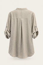 Blouse fluide col V à manches retroussables – Beige – vue de dos – EMORA