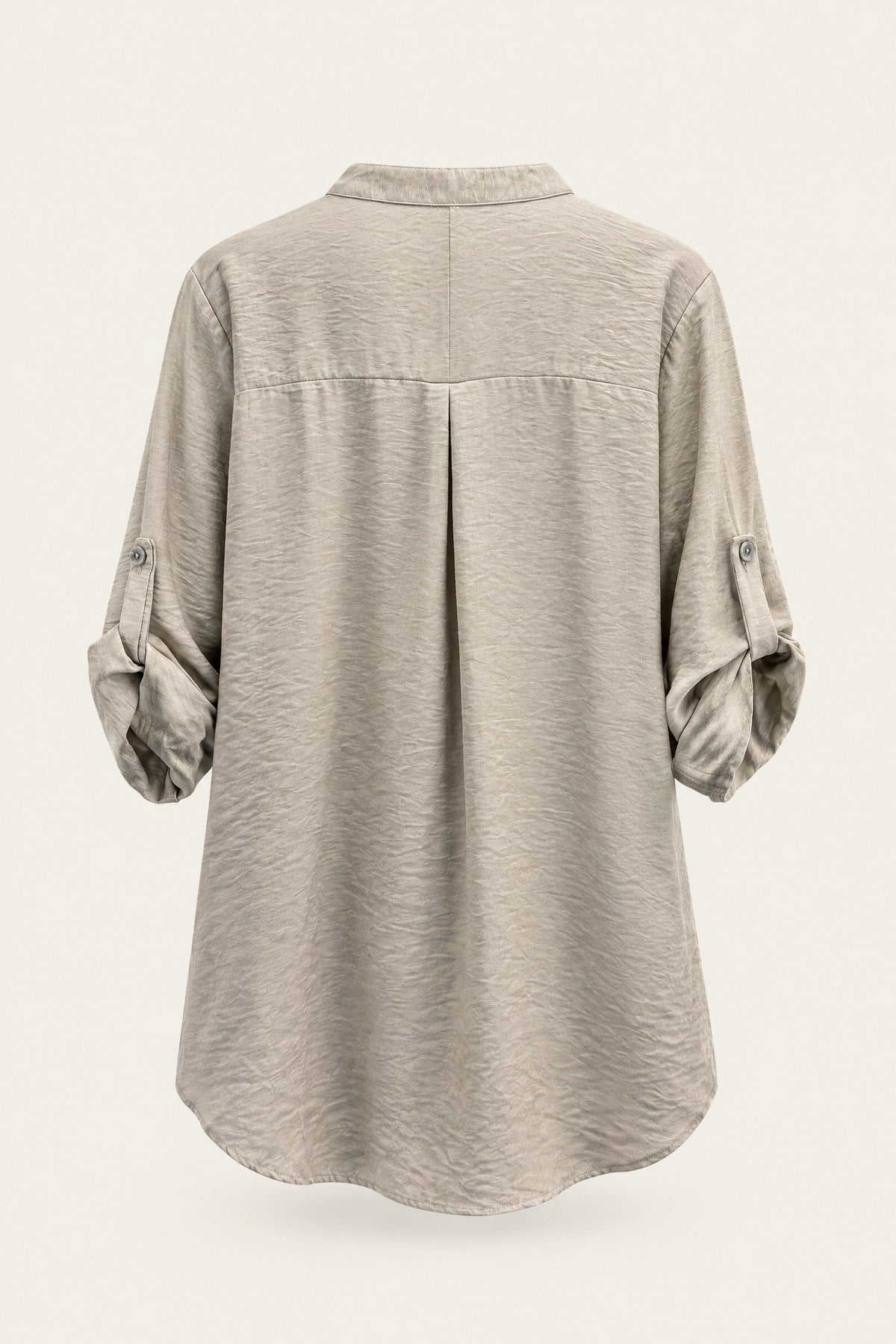 Blouse fluide col V à manches retroussables – Beige – vue de dos – EMORA