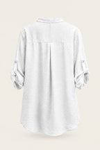 Blouse fluide col V à manches retroussables – Blanc – vue de dos – EMORA