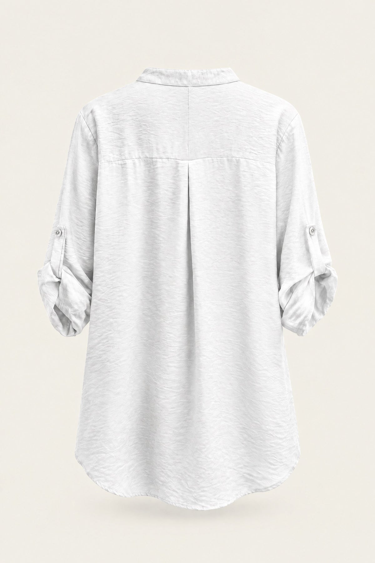 Blouse fluide col V à manches retroussables – Blanc – vue de dos – EMORA