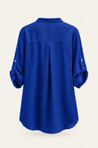 Blouse fluide col V à manches retroussables – Bleu roi – vue de dos – EMORA