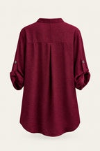 Blouse fluide col V à manches retroussables – Bordeaux – vue de dos – EMORA