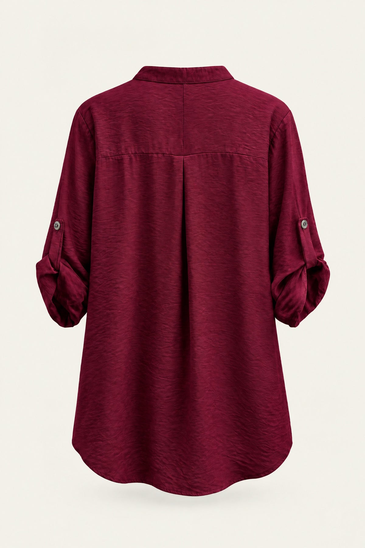 Blouse fluide col V à manches retroussables – Bordeaux – vue de dos – EMORA