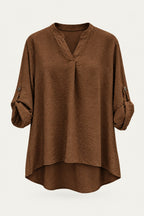 Blouse fluide col V à manches retroussables