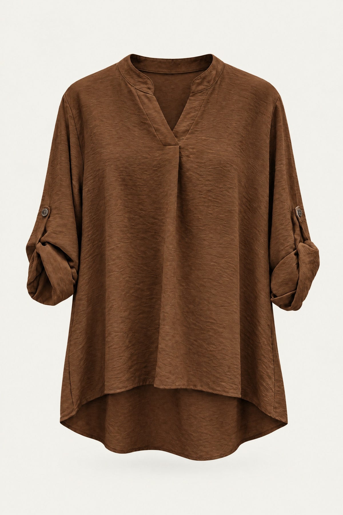 Flowy V-neck blouse with roll-up sleeves