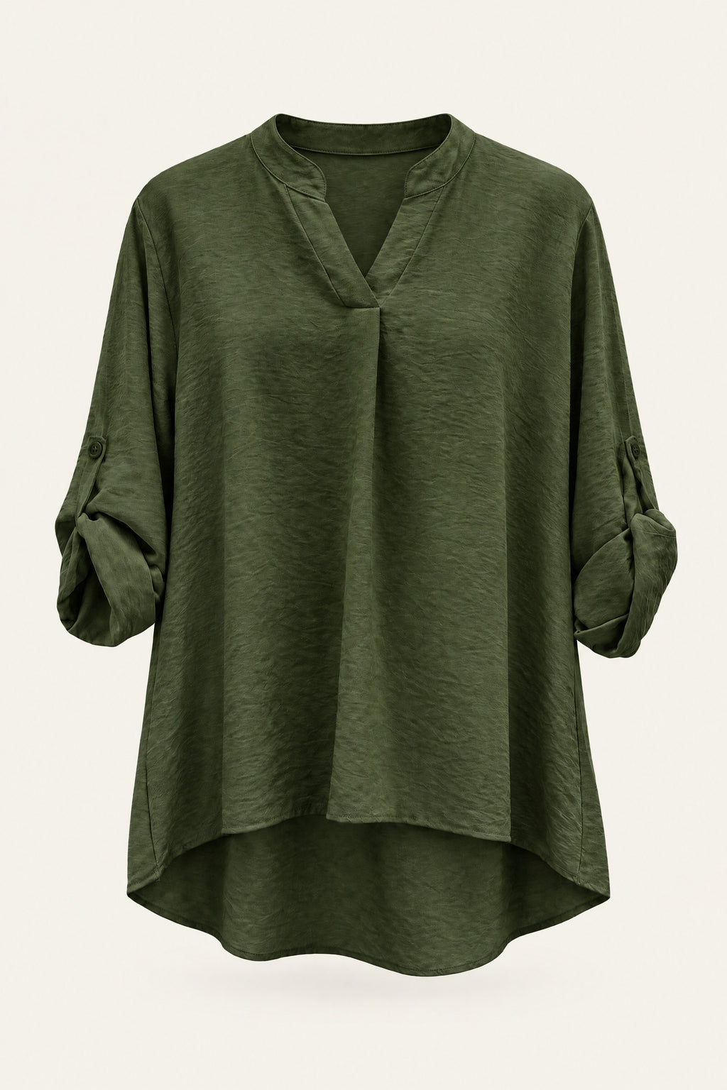 Blouse fluide col V à manches retroussables