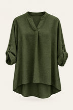 Blouse fluide col V à manches retroussables