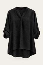 Blouse fluide col V à manches retroussables