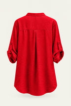Blouse fluide col V à manches retroussables