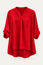Blouse fluide col V à manches retroussables