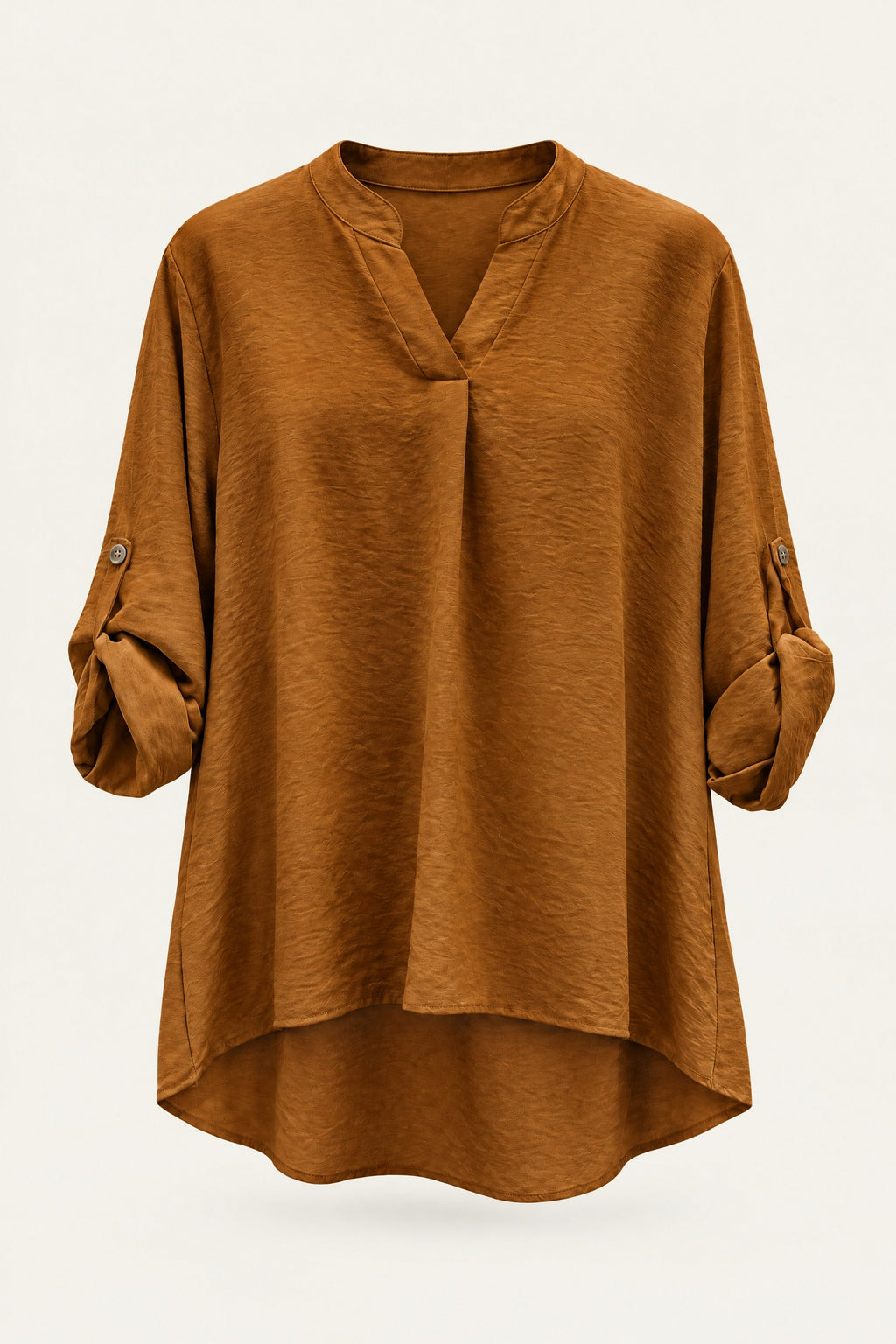 Blouse fluide col V à manches retroussables